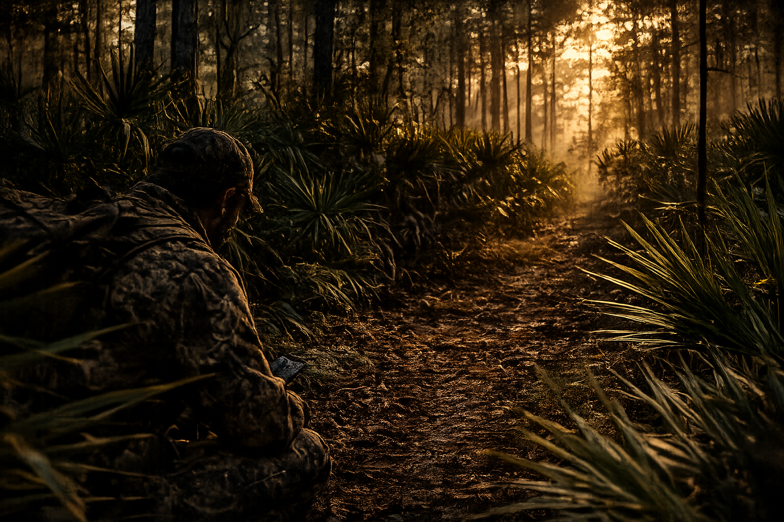 Hunter evaluating deer shot evidence before beginning the blood trail